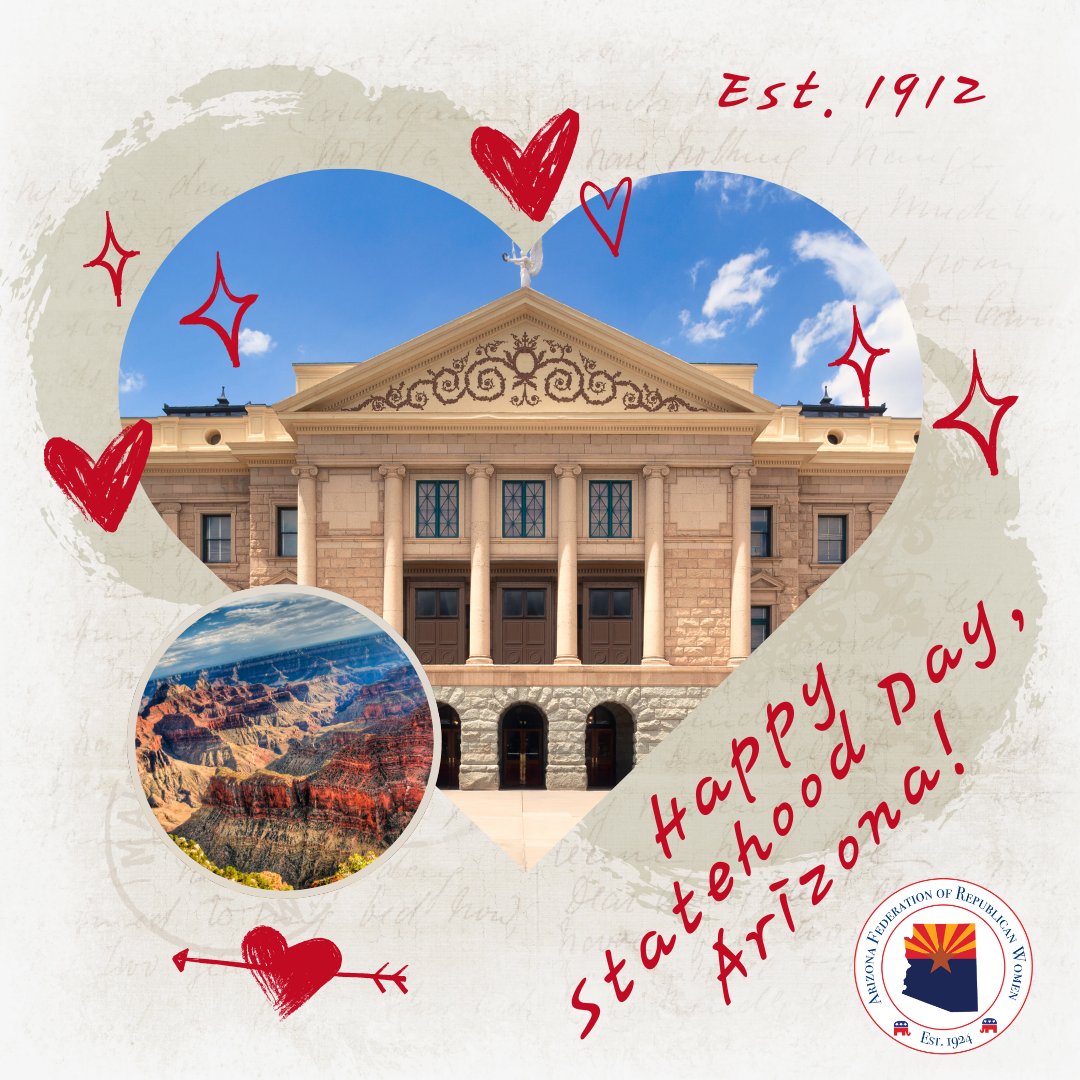 AzFRW's tweet photo. #Arizona joined the Union as the 48th and final contiguous state on this day in 1912. While we celebrate Arizona's vibrant history &amp; stunning landscapes every day, today is especially meaningful.🌵❤️🌄 Happy #StatehoodDay to our treasured Valentine’s State! 🎂#AZ #ValentinesDay https://t.co/tXN3kQxICE