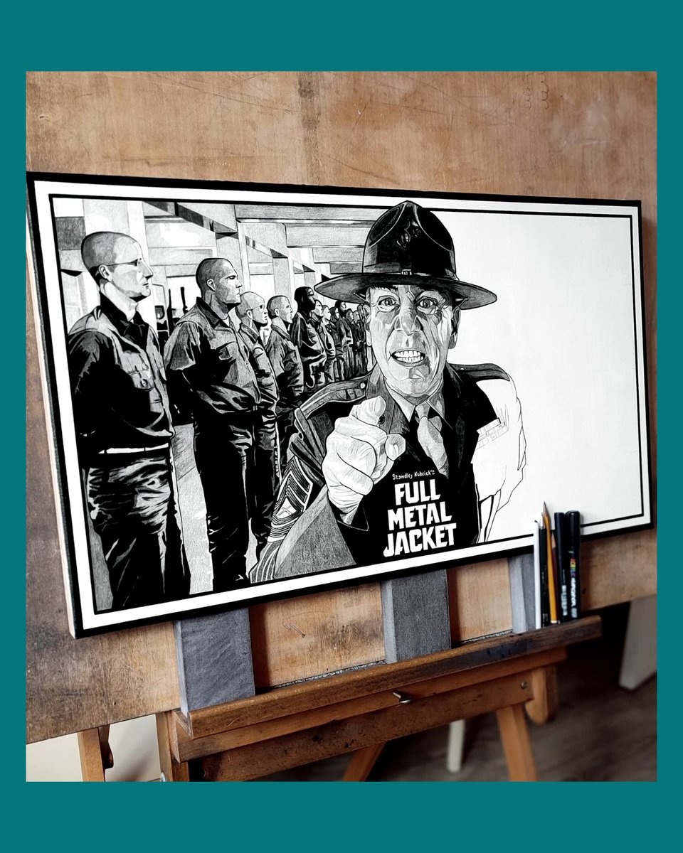 GANYACINEMAART's tweet photo. 🔥🔥 New work in progress🔥🔥
🎬 Tribute "FULL METAL JACKET" (1987) by Stanley Kubrick
🎨Graphite pencil & Acrylic marker on wood. 40x70 cm
#FullMetalJacket #stanleykubrick #matthewmodine #RLeeErmey #vincentdonofrio #vietnamwar #fanart #alternativemovieposter #traditionalart https://t.co/ygctUDKMss