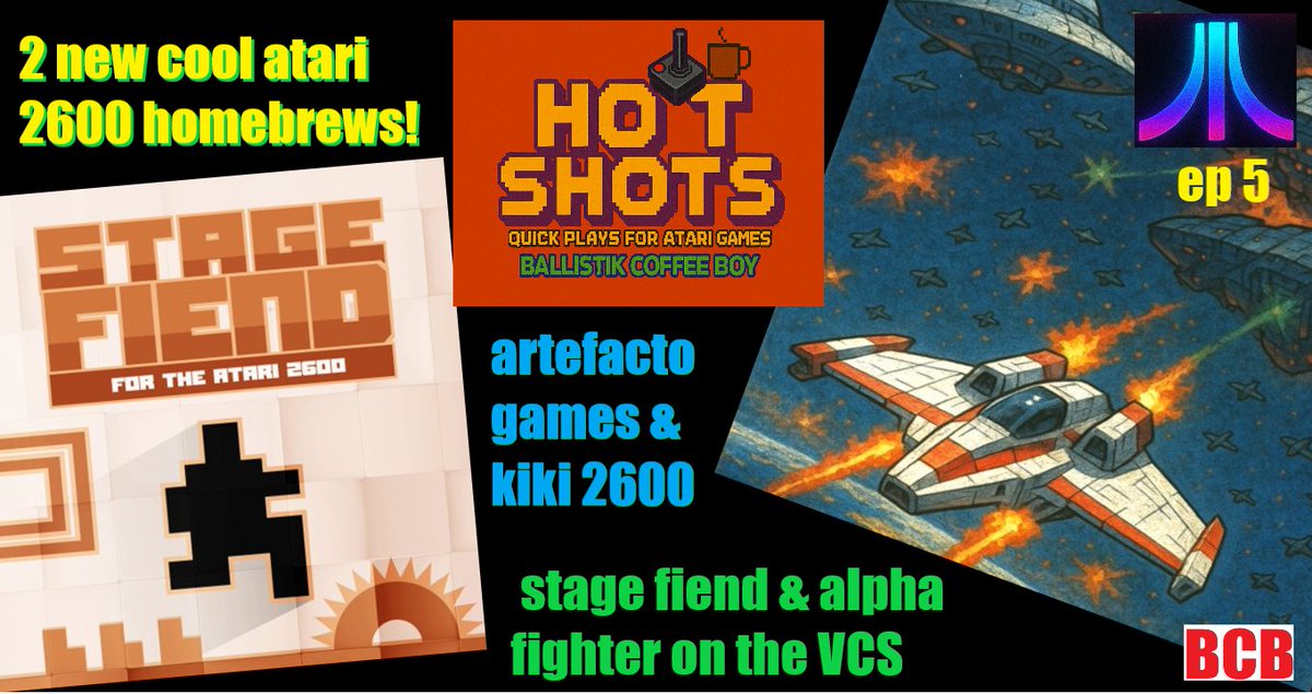 ballistikcoffee's tweet photo. NOW on #HotShots! My #gameplay series for #Atari #games! This time, I play #Stagefiend by #Kiki2600 & #AlphaFighter 2600 by #ArtefactoGames! One is free, the other is under $5, and they're both based on #Atari2600 HW! Let's play some #VCS! Link: https://t.co/oA0sod0MOr https://t.co/mpFclOgCnz