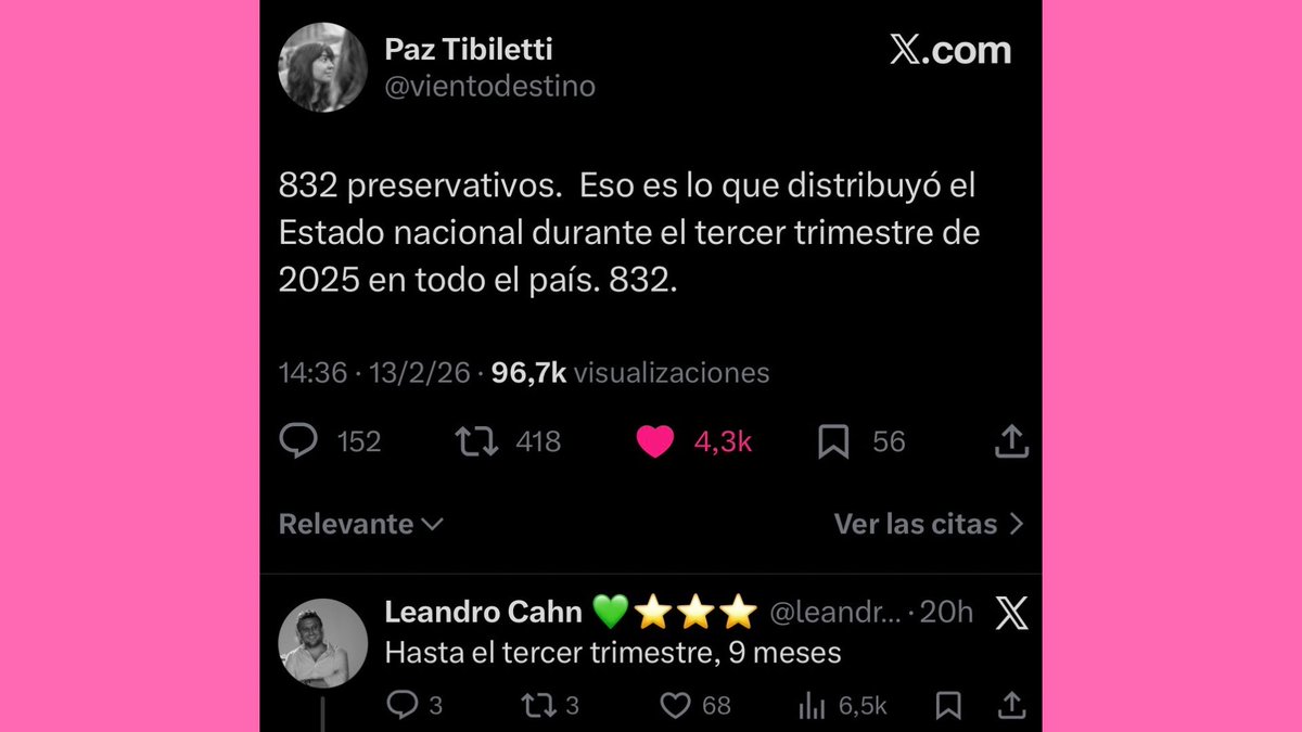en medio de un récord histórico de casos de sífilis, gonorrea y vih en argentina, el director de fundación huésped denunció que el ministerio de salud de javier milei repartió solo 832 preservativos hasta el tercer trimestre de 2025.
