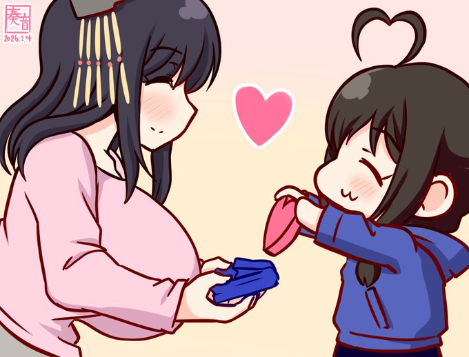 「やましろ あげる!」
「はい、じゃあ私もしぐれにあげるわね」
「やましろ すき!!」
「ふふ、私もよ」
「むふー」

#ママ城とちびしぐ 