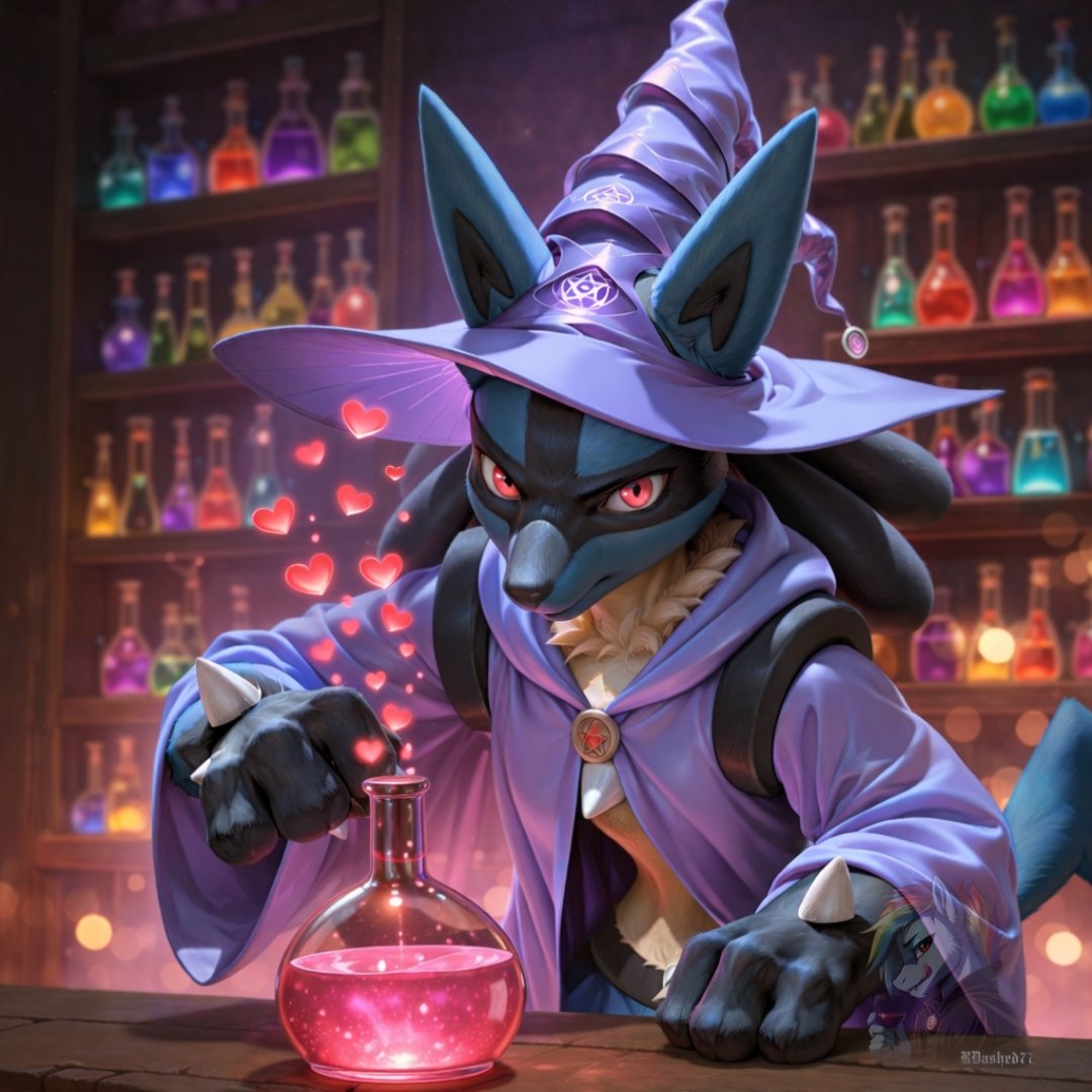 RDashed77's tweet image. "Be very careful with this potion, especially today..."

Happy Valentine's Day Everyone 💝💙😊

#Furryaiart #Furry #Lucario #Pokémon #Wizard #ValentinesDay2026