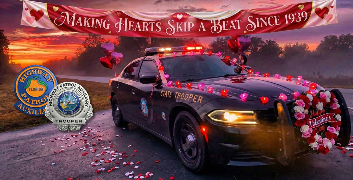 Roses are red. Lights are blue.

We’re out here watching the roads, looking out for you. 

Wherever today takes you, celebrate responsibly, plan ahead, and always drive with care.

Happy Valentine’s Day from the Florida Highway Patrol Auxiliary

#floridahighwaypatrol #FHP
