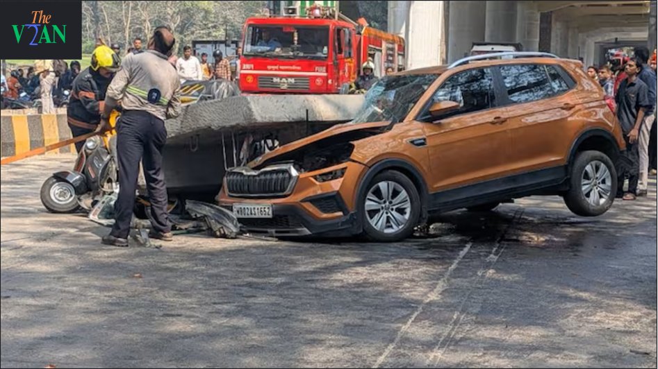 V2anMedia's tweet photo. Tragedy strikes Mumbai as part of an under-construction metro pillar collapses in Mulund, crushing an autorickshaw and injuring passengers. Safety concerns raised over ongoing infrastructure projects in the financial capital.

#MumbaiMetro #MetroPillarCollapsed  #MumbaiAccident https://t.co/MDeYTqS99b