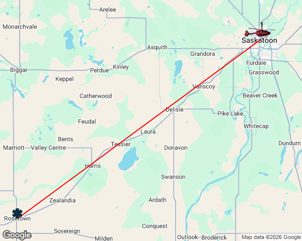🚁 STAR-11 (Saskatoon) has responded to a scene call in the Rosetown, SK area.