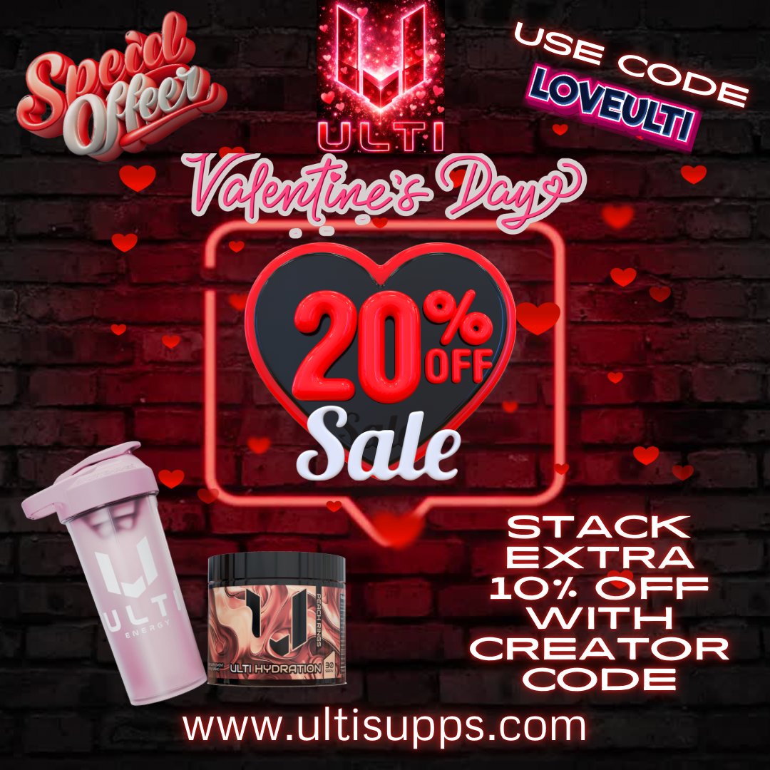ULTI_Supps's tweet image. Roses are red.
Violets are blue.
20% OFF ULTI…
&amp;amp; 10% more with your favorite creator too 👀⚡️

Use code LOVEULTI
Stack it with a creator code for EXTRA savings.

No sugar. No crash. Just locked in.
#stayULTI #ValentinesDay