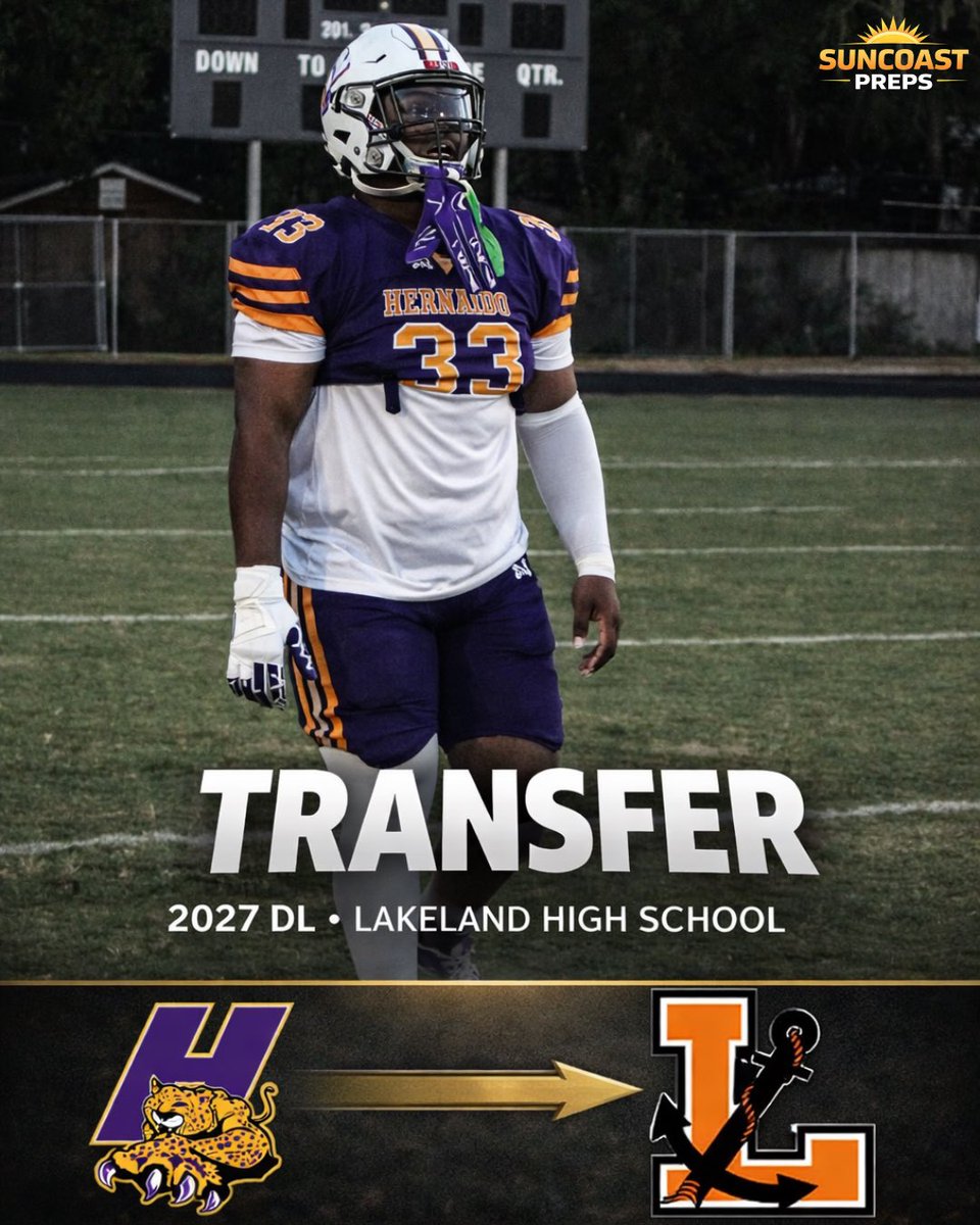 SuncoastPreps's tweet photo. 𝗕𝗥𝗘𝗔𝗞𝗜𝗡𝗚: Former Hernando High School DL Kevin Smith (’27) has transferred to Lakeland High School for his senior season, sources confirm to Suncoast Preps.

In 2025, Smith recorded 25 total tackles, 11.5 tackles for loss, 2.0 sacks, and 1 fumble recovery.

 @Andy_Villamarzo @H2_Recruiting @Biggamebobby @RealNews102 @SBLiveFL @PrepstarFlorida @SuncoastHSFB @PrepRedzoneFL @tampafootballFL @TampaMoose @FlaHSFootball @RivalsHS @LawrenceBl83397 @sixstarfootball @polk_way @BigCountyPreps1 @Dwight_XOS @Prep_Gridiron @Top25PublicHSFB @PatB5153 @bighitslive @DanLaForestFB @CoachGreen_3 @JonSantucci @CenFLAPreps @football305407 @NP_Florida