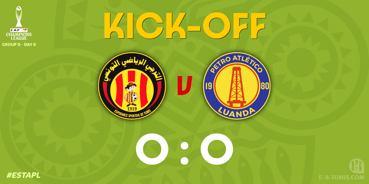 ESTuniscom's tweet photo. ⏱ 01' | #TotalEnergiesCAFCL Gr D. Day 6 #ESTAPL | 🇹🇳@ESTuniscom 0⃣-0⃣ @petro_de_luanda🇦🇴 : The match kicks off / بداية المباراة / Coup d'envoi du match https://t.co/L3tmQ6rbYc