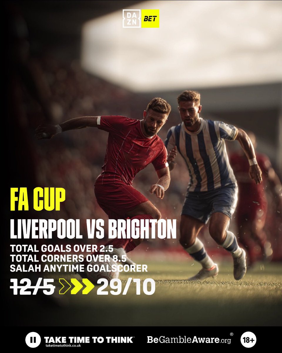 🏴󠁧󠁢󠁥󠁮󠁧󠁿FA Cup 

⚽️Liverpool 🆚 Brighton
🗓️Today, 14 February.

📲Go to DAZN Bet and check the odds.

🔗shorturl.at/DStkk

#dazn #daznbet #facup #liverpoolfc #brighton