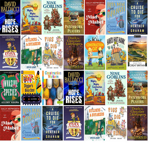 HoodCoTXLibrary's tweet photo. This week the Hood County Library has 21 new books.  New items include Hope Rises, Spinning Silver, Nine Goblins, The Patchwork Players, Mad Mabel, Clawed and Dangerous, A Cruise to Die For, and Max and the Midknights. https://t.co/U1YPCUxLaA https://t.co/nMK5zMETWa