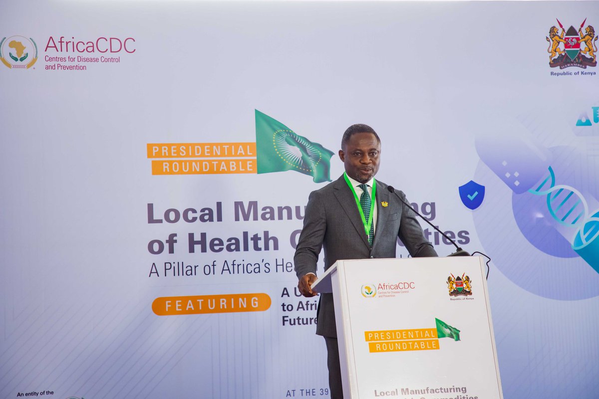 AfricaCDC's tweet photo. A historic moment for Africa’s health sovereignty

African leaders have committed to producing at least 60% of the continent’s health products locally by 2040 and to fully operationalise the African Pooled Procurement Mechanism (APPM).

This marks the launchpad for an Extraordinary Summit on Local Manufacturing in Nairobi, 2026, to be chaired by H.E. President @WilliamsRuto, @_AfricanUnion Champion on Local Manufacturing — a decisive step from ambition to action.

🔗 Read the full Declaration: https://t.co/10zxjgGrQk
#LocalManufacturing #AUSummit