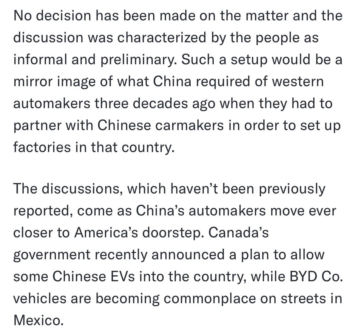 “Ford CEO, Trump Officials Discussed China-US Carmaking JVs”

China did this to our companies for years to GAIN KNOWHOW AND IP from us, WHY WOULD WE DO THIS?  Makes zero sense…

Hard no.