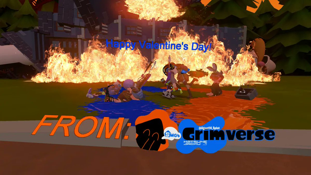 NSSGrimverse's tweet photo. #Splatoon #SMG4 #SMG4Grimverse #SMG4au #SplatoonAU

Happy Valentines Day.

(Not a canon photo. just a special Valentines Day poster  starring Grim and Meggy) https://t.co/1oaz9M2wY6