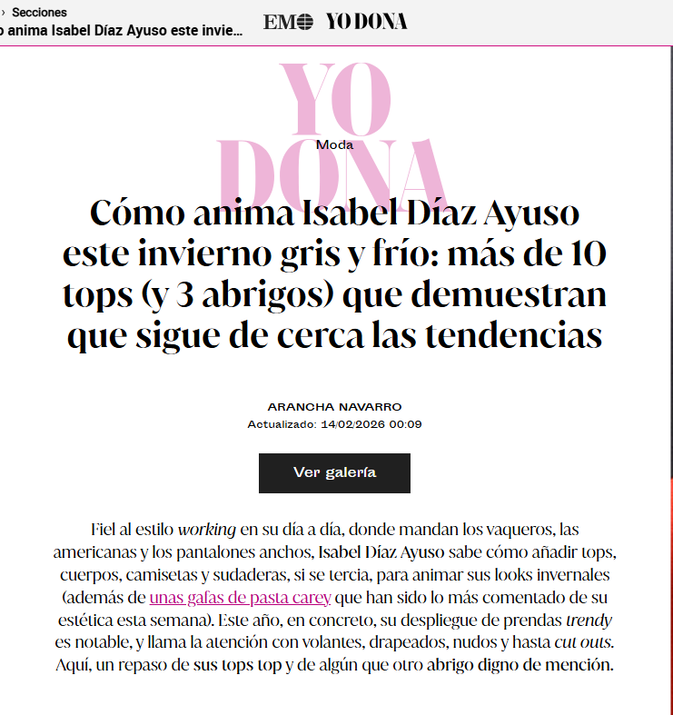 ¡Pasarela Ayuso, no se la pierdan, oiga! Han debido incrementar las subvenciones pagadas por los madrileños a la prensa charopepera, porque ya no es una foto, ¡es un reportaje! 10 tops y 3 abrigos, lo + de lo +.