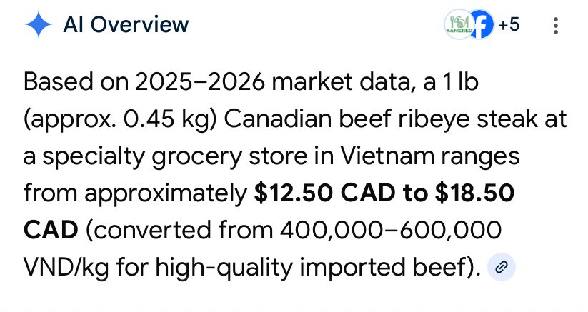 twitandrewking's tweet image. Canadian Beef In Canada: $27-$33 lb

Canadian Beef in Vietnam: $12.50-18.50 lb

Ok then. 😩