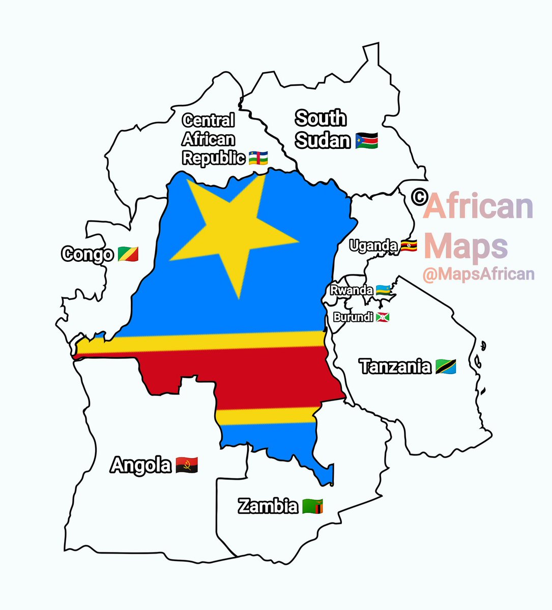 The African country with the most international borders isn’t what you might think. It’s the Democratic Republic of the Congo (DR Congo 🇨🇩).