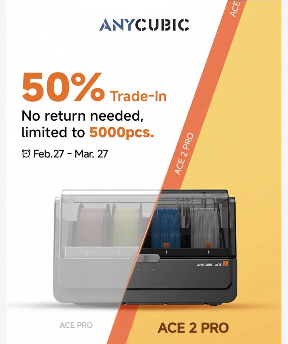 I called out AnyCubic in my Kobra X review for obsoleting the Ace Pro so quickly (not compatible with Kobra X). This redeems them a little: Ace 2 Pro offered at a 50% discount to original Ace Pro owners.