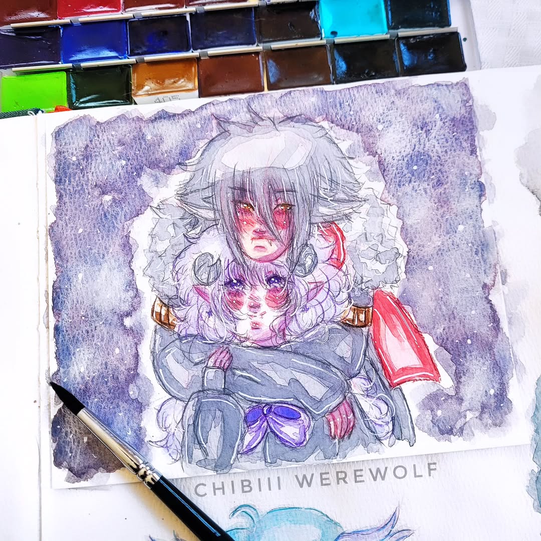 ChibiiiWerewolf's tweet photo. A pouting Zwei for #ValentinesDay 💜❤️

#watercolor #artmoots https://t.co/qa14pahhKP