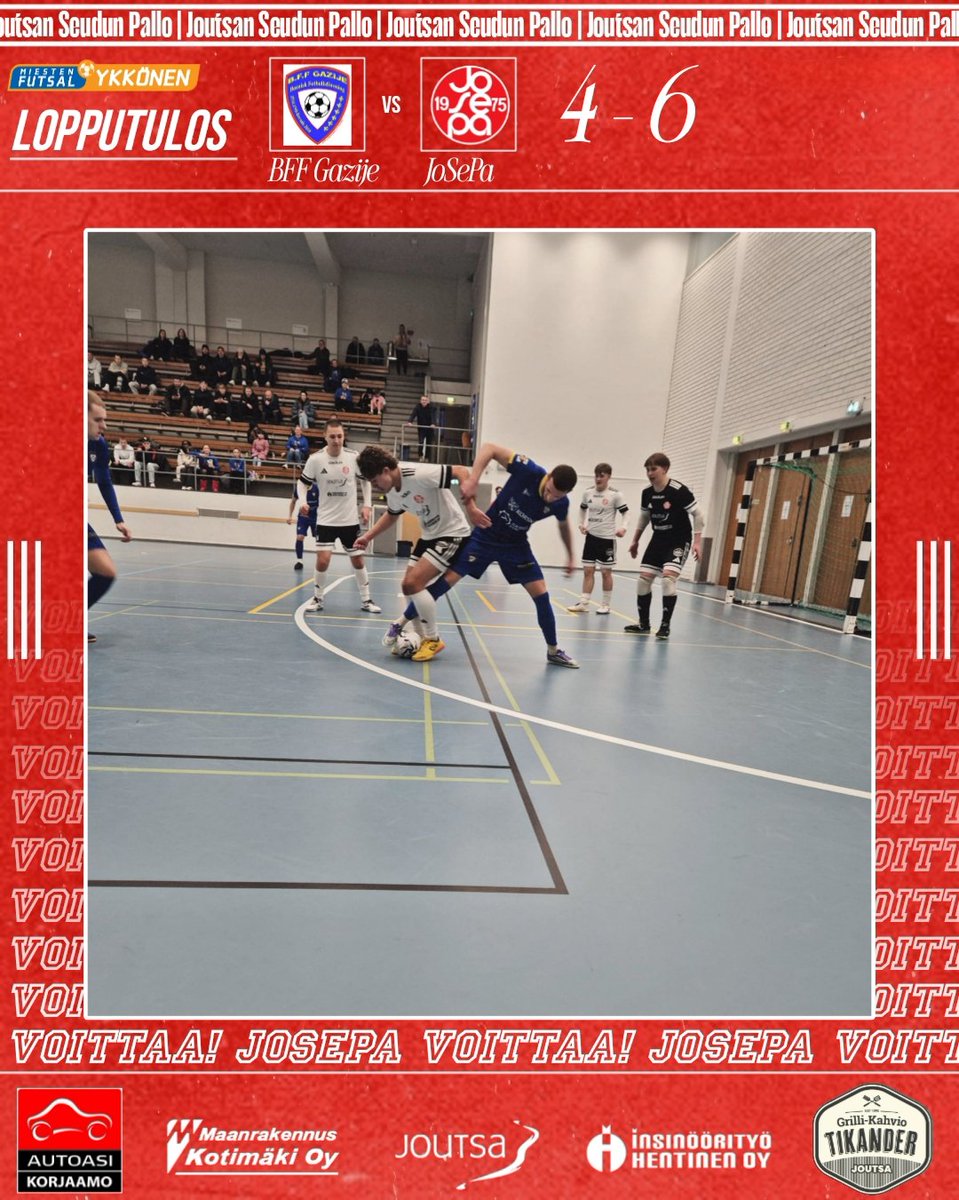 Ja näin! Viikonloppu Vaasassa aloitettiin voitolla! 🤩🔴⚽

🔴 Elias Paappanen 1+3
🔴 Sae Mehinen 1+2
🔴 Oliver Paappanen 2+0
🔴 Jere Mara 2+0

Sae palkittiin JoSePalta ottelun parhaana pelaajana! 👏🏻

#futsalfi #joutsa