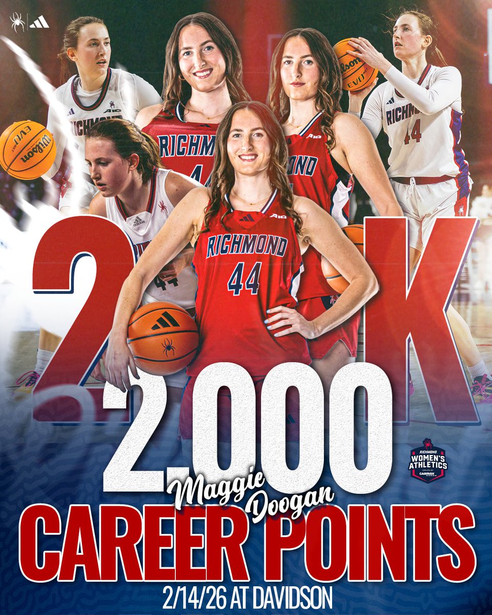 SpiderWBBall's tweet photo. 𝟐𝐊 𝐟𝐨𝐫 𝟒𝟒. @MaggieDoogan 

Doogan joins the 2,000-point club, forever etched in the record book! ❤️🏀

#OneRichmond https://t.co/Ku7VzsOjFv