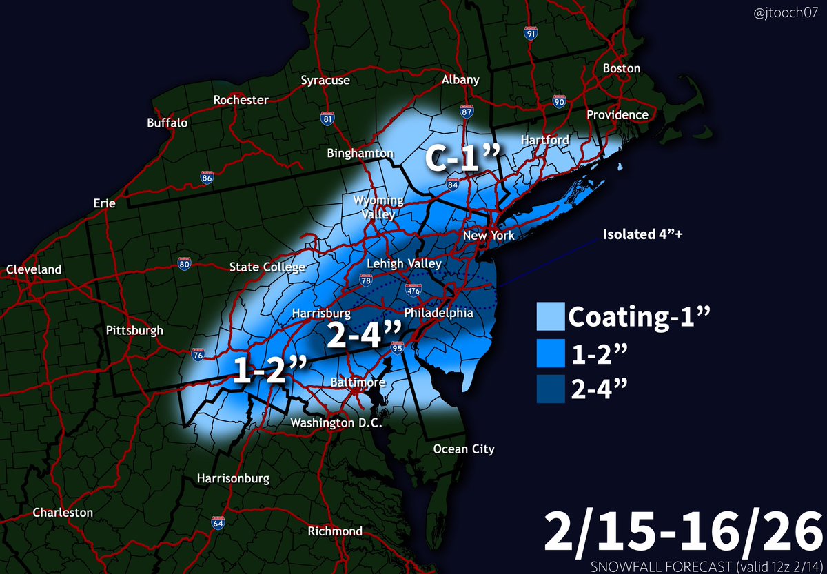 FIRST CALL SNOWFALL MAP—TOMORROW EVENING

Fickle setup remains… nothing has changed per my thoughts last night of the breakdown of what I think will unfold tomorrow evening.

Marginal temperatures will limit snowfall accumulation S&amp;E of I-95–particularly in DE/MD/SNJ, but