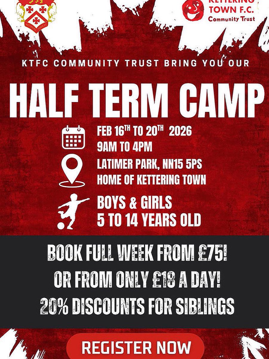 PhilWade9's tweet photo. ⚽️ KTFC Half Term Holiday Club is BACK! 🎉
Calling all young footballers! 🥅📣 Join us for an action-packed week at KTFC Community Trust’s Football Holiday Camp.
💸 ADDITIONAL HAF SPACES NOW AVAILABLE 🎒🍎
Book now! 👇

Visit here to Book: https://t.co/vWkePIwiRY https://t.co/mZP4OJlsAT