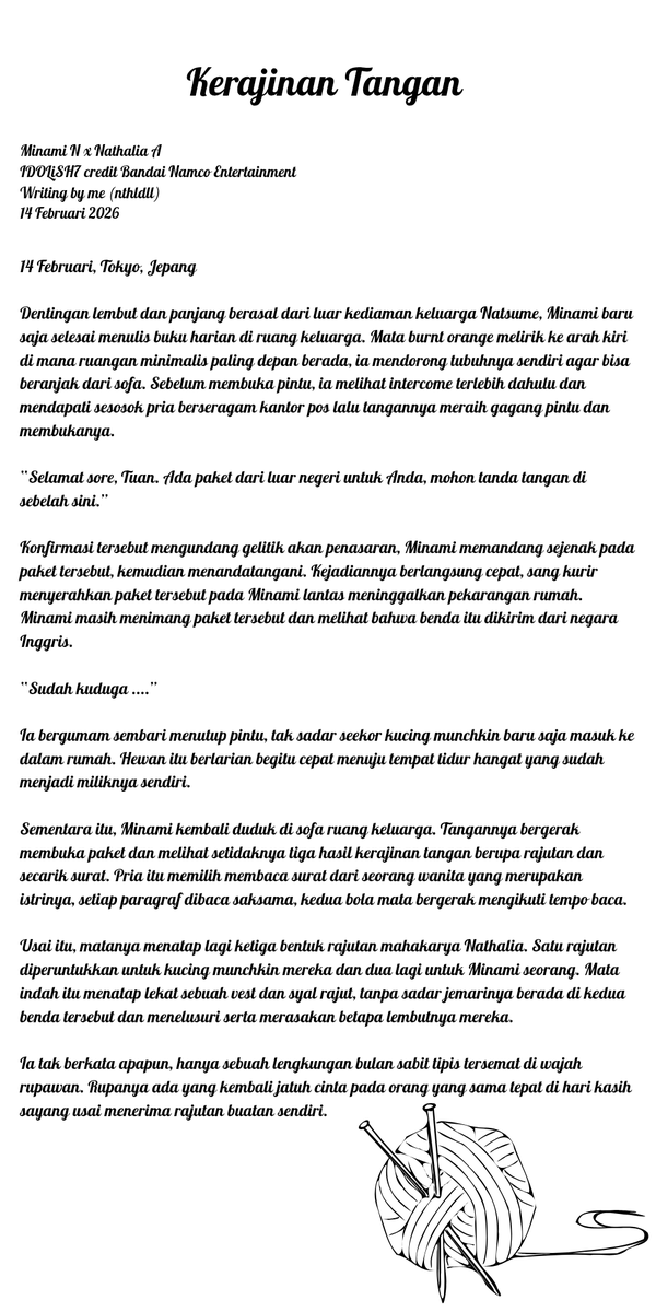 Melodi Musim Gugur Present.

ᴋᴇʀᴀᴊɪɴᴀɴ ᴛᴀɴɢᴀɴ

🖋️ nthldll
#MelodiMusimGugur #yumelokalgallery #i7夢 #IDOLiSH7yumelokal #Yumentine26