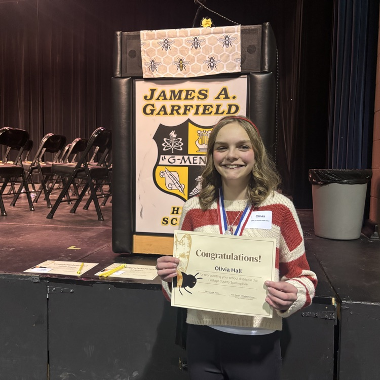 Congratulations to GMS student Olivia Hall!  Olivia will be representing JAG at the regional spelling bee in Akron on March 14th! A top 5 speller in Portage County. Go G-Men!