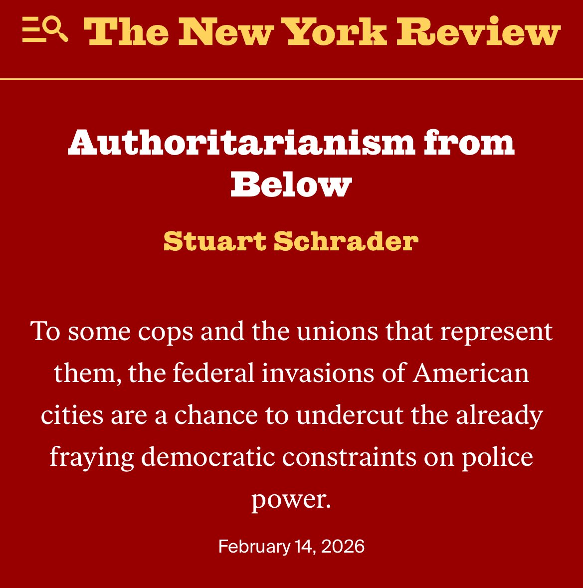 llchristyll's tweet photo. Local cops and their union bosses have welcomed - and in some cases invited - Trump’s federal takeovers of US cities. @stschrader1 traces this alarming synthesis of local &amp; federal power for The New York Review https://t.co/JpgVetc2sv https://t.co/EQZxROb6lQ