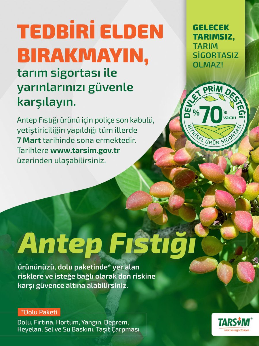 Değerli çiftçilerimiz, Tarım Sigortası yaptırmakta geç kalmayın.
<a href="/TCTarim/">T.C. Tarım ve Orman Bakanlığı</a> <a href="/ibrahimyumakli/">İbrahim Yumaklı</a> <a href="/ibrahimsaglam46/">İbrahim SAĞLAM</a> <a href="/tarim_sigortasi/">TARSİM</a>