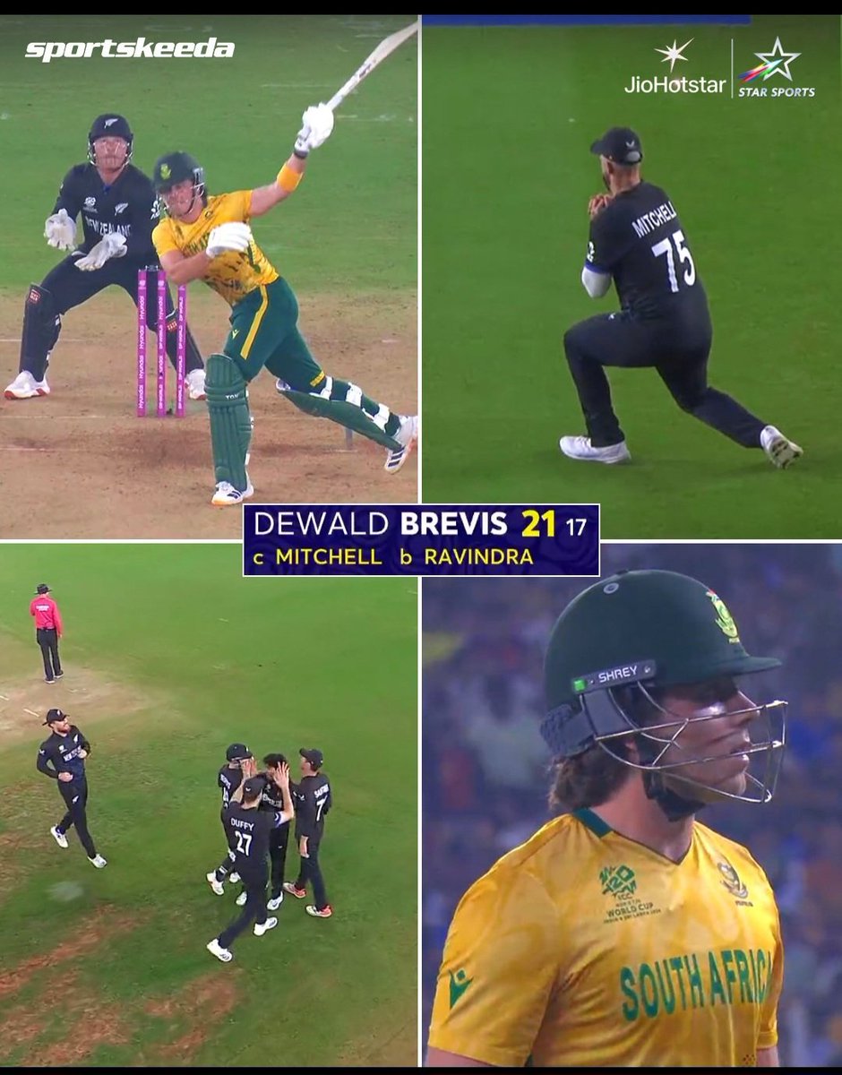 Dewald Brevis in T20WC:

3 Innings
50 Runs
16 Avg
119 SR

Baby ABD ❌️
Baby Babar ✅️

#NZvSA