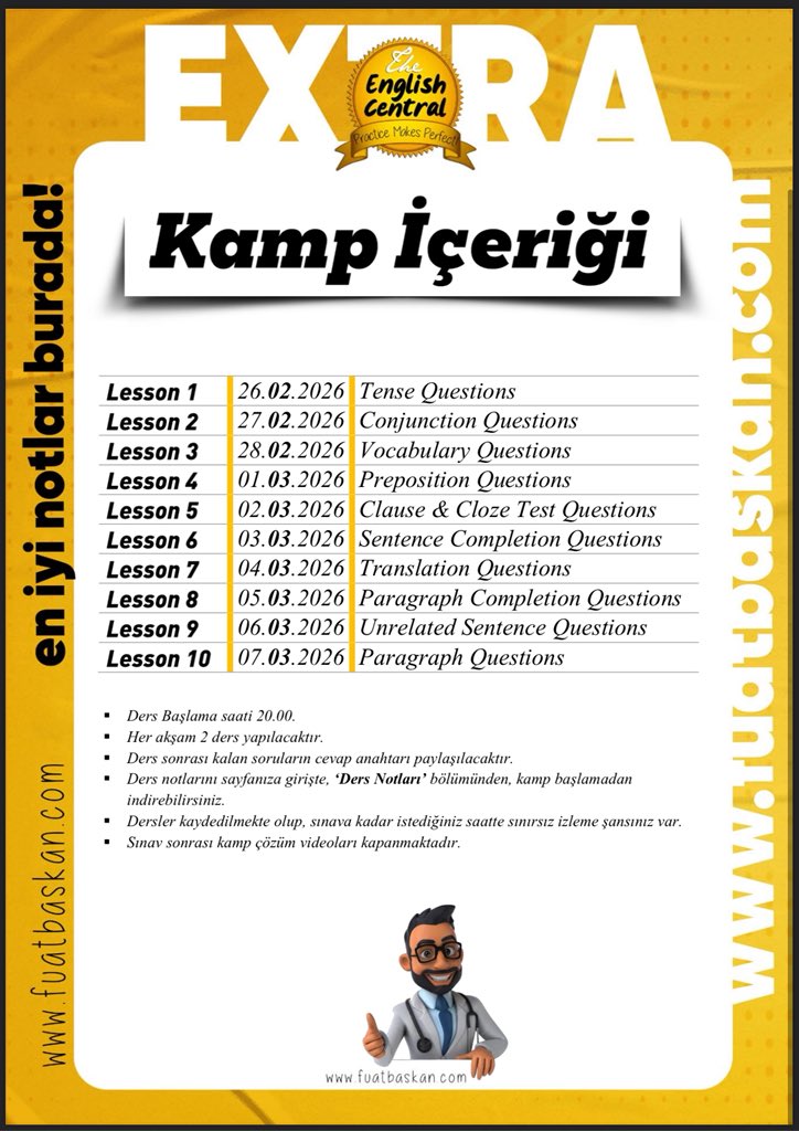 📢 2026 YÖKDİL SAĞLIK SINAV KAMPI BAŞLIYOR!
🎯 Sınava sayılı günler kala eksiklerini kapatmak, netlerini yükseltmek ve soru tiplerini sistemli şekilde bitirmek isteyenler için nokta atışı program!

🗓 26 Şubat – 07 Mart
⏰ Her akşam 20.00’de canlı ders
📚 Günde 2 ders – yoğun,