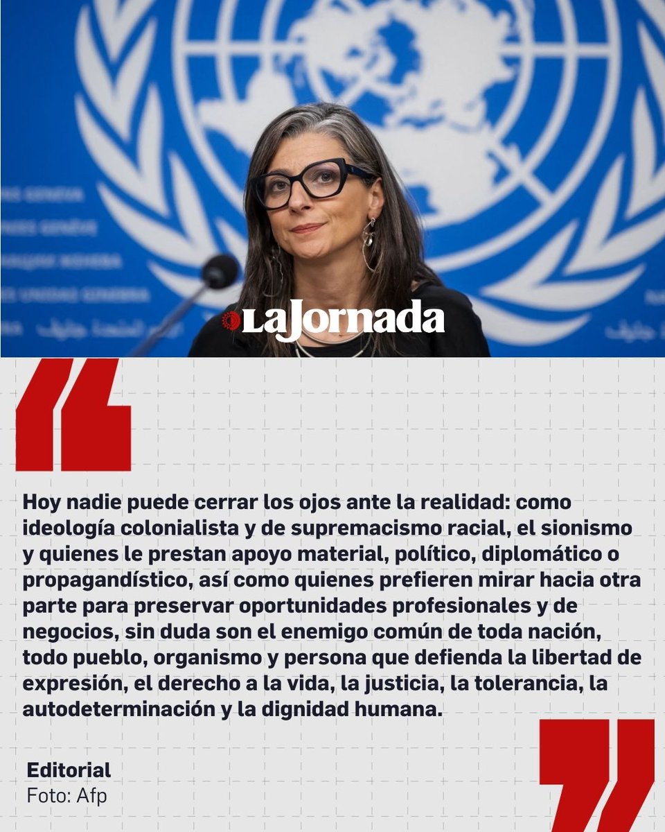 #LaJornadaOpina El enemigo común

Al participar de manera virtual en un foro organizado por la cadena Al Jazeera, la relatora especial de la Organización de Naciones Unidas (ONU) para los Territorios Palestinos, Francesca Albanese, describió como un desafío “el hecho de que, en