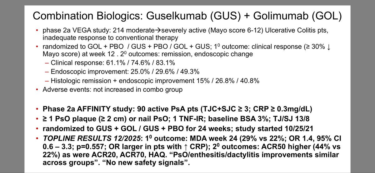 doctorRBC's tweet photo. Dr. Ruderman and Dr. Kavanaugh on PsA 

Reminding us the future may be combination biologics

Borrowing from GI colleagues’ IBD management with guselkumab+golimumab

@RheumNow #RWCS2026 https://t.co/jbOQL9JSYO