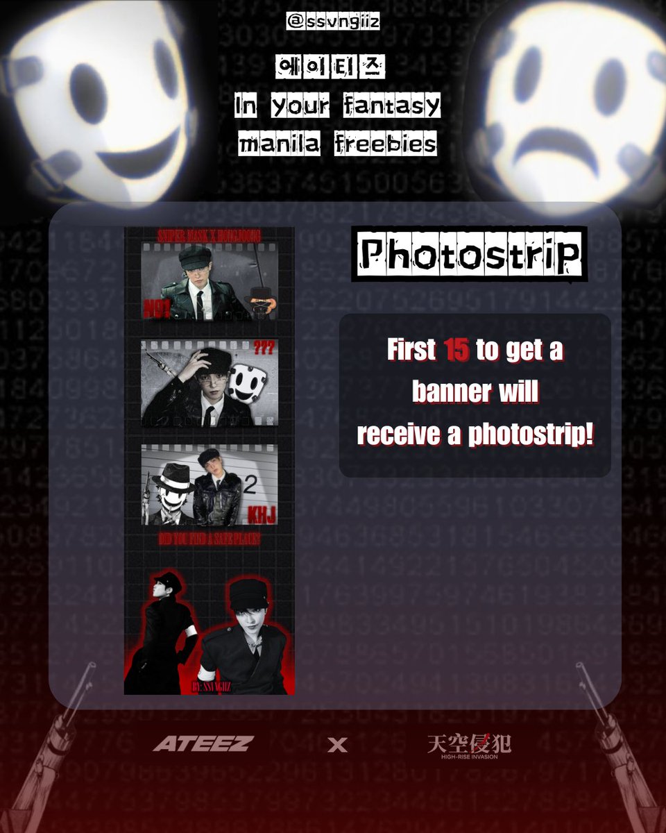 IN YOUR FANTASY IN MANILA FREEBIES by <a href="/ssvngiiz/">yani ᵕ̈│is seeing ateez ‼️</a> ~☆

ateez x high rise invasion themed banner and photostrip
❦ like &amp; rt
❦ strictly 1:1 (limited quantity)
❦ time &amp; loc: tba
❦ on the spot trades only

#InYourFantasy_MNL #ATEEZinManila #ATEEZ