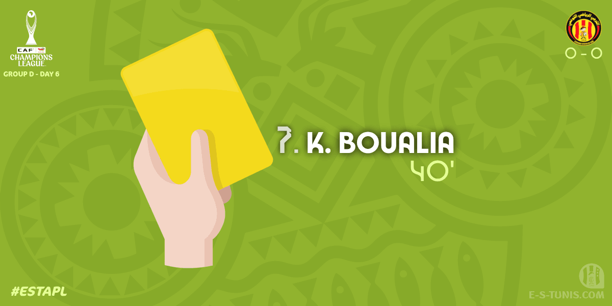 ESTuniscom's tweet photo. ⏱ 41' | #TotalEnergiesCAFCL Gr D. Day 6 #ESTAPL | 🇹🇳@ESTuniscom 0⃣-0⃣ @petro_de_luanda🇦🇴 : 🟨 K. Boualia (EST) is booked / بطاقة صفراء / Carton jaune https://t.co/Pildf1X6L7