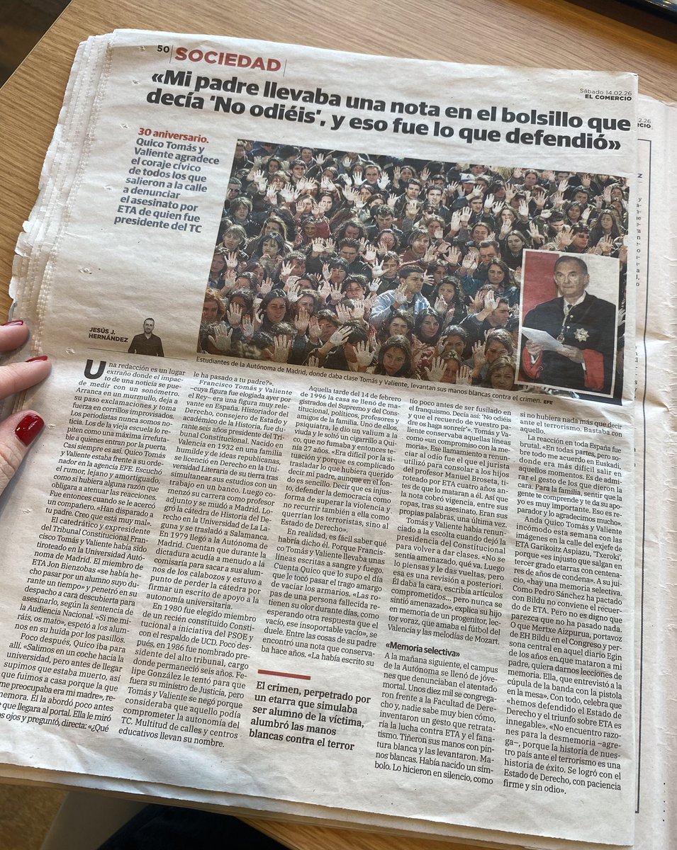 Para leer y para no olvidar. A Tomás y Valiente lo mató ETA en el 96. Hace cuatro días