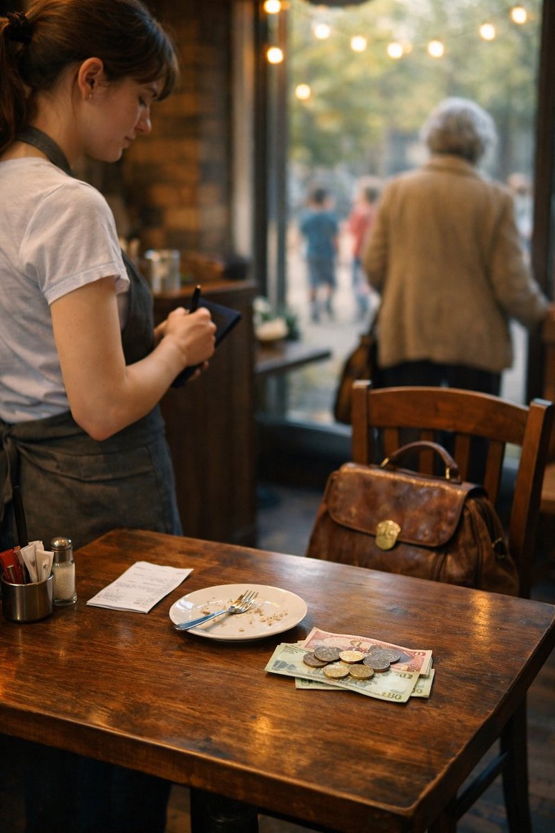 Bir gün, yaşlı bir kadın küçük ve sessiz bir kafeye girer. Elindeki eski çantasını özenle sandalyeye koyar ve yavaşça oturur. Garson kız menüyü uzatır; yüzünde yorgun bir ifade vardır.

Yaşlı kadın, nazik bir sesle sorar:
-Evladım, bir dilim pasta ne kadar?

Garson, hızlıca cevap