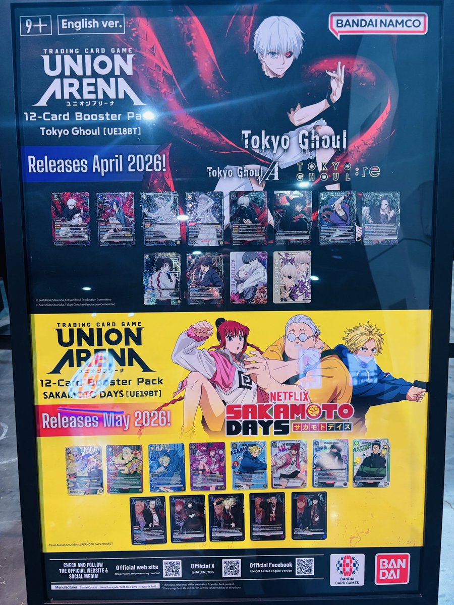Check out these alts from #UNIONARENA Solo Leveling, Sakomoto Days, Kagurabachi, and Tokyo Ghoul! Straight from Bandai Card Fest Vegas!