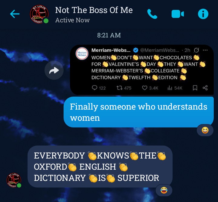r_johnson83's tweet photo. @MerriamWebster Tried to tell my husband about this and apparently there is a whole different world of strong opinions out there I don't know about. https://t.co/uBGtyaIGXx