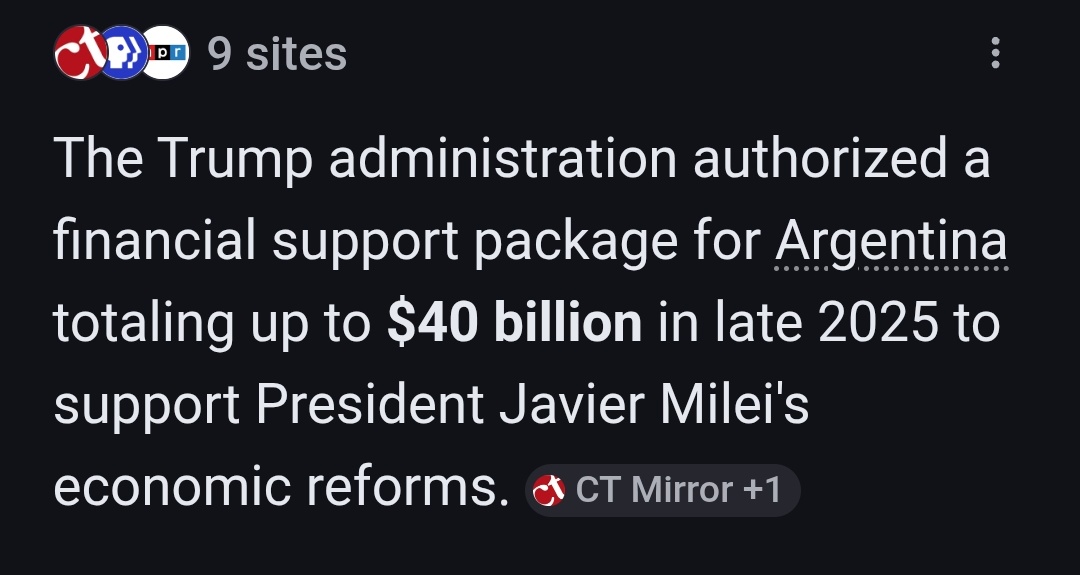 NoireMinou's tweet photo. @TheMaineWonk Putin, Kim Jong un and the
guy Donald Trump gave
40 BILLION TAXPAYER DOLLARS to, Javier Milei, president of Argentina.
#NotAmericaFirst ๐ซ
. https://t.co/YRYefSOxCT