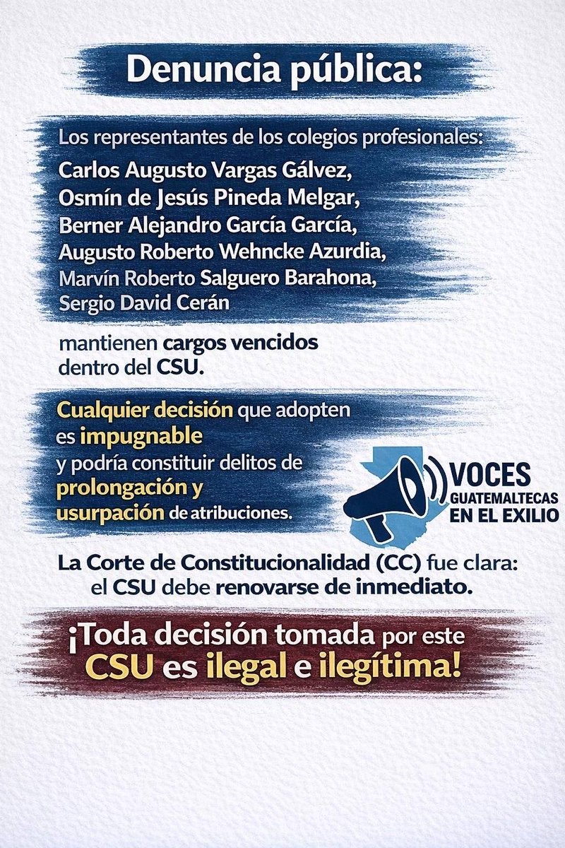 El Código Penal es claro: el art. 427 sanciona la prolongación de funciones públicas y el art. 433 la usurpación de atribuciones. Un CSU con cargos vencidos no puede seguir decidiendo; toda actuación es ilegal, impugnable y puede generar responsabilidad penal. <a href="/vocesenelexilio/">vocesenelexiliogt</a>