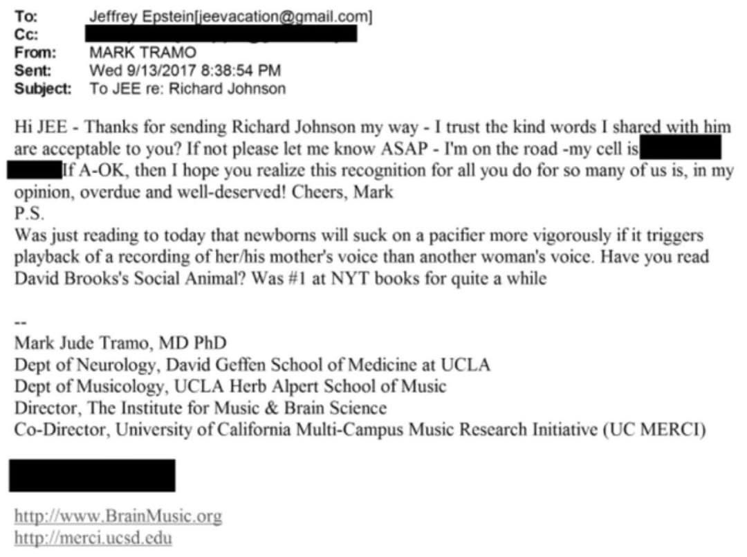 UCLA professor was sending Jeffrey Epstein emails advising him how to get babies to "suck harder on pacifiers" by playing recordings of their mother’s voice.

You know exactly why he wanted this information, this is pure evil.
