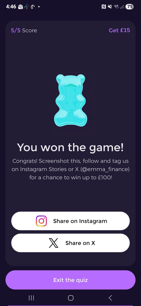 Crash_1000's tweet photo. Just aced the @emma_finance quiz with a perfect 5/5 score! 🎉 Think you can beat me? #EmmaQuiz https://t.co/70HNrkLN79