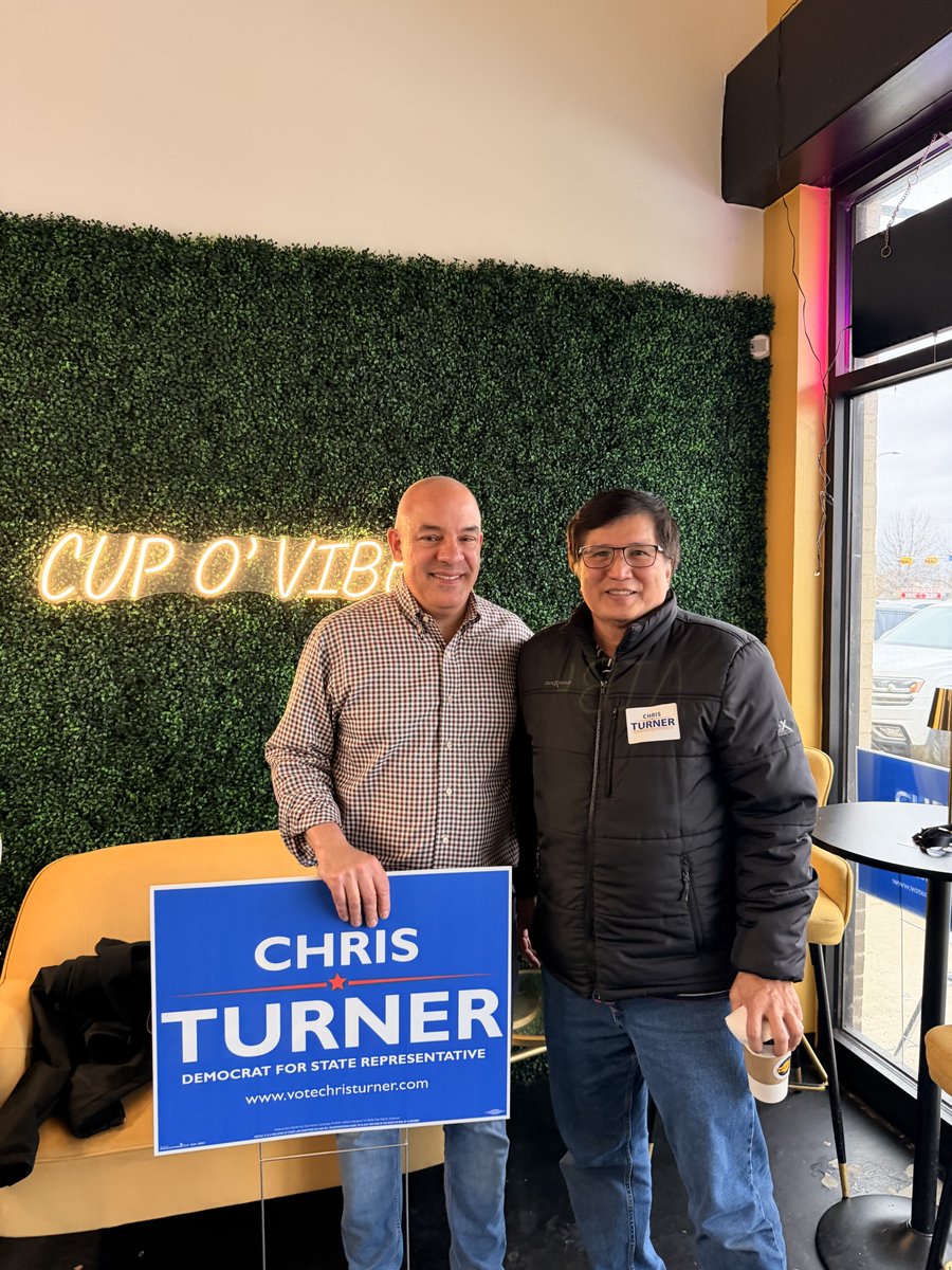 Amazing morning with our volunteers and neighbors at Cup O’ Vibes, fueled by great coffee and great conversations ☕ Huge thanks to my friend and colleague <a href="/casfortx/">Cassandra Garcia Hernandez</a> for joining us! Early voting is almost here! Make your plan to vote and come volunteer with us. #TeamTurner