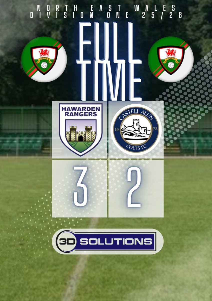 HawardenRangers's tweet photo. ⚽️🔵FULL TIME🔵⚽️

#HRFC 3 - 2 @CastellAlunFC 

⚽️12’ Lewis Cunliffe 
⚽️37’ Ellis Jones
🅰️ Iwan Jones
⚽️57’ Tom Bridges
🅰️ Danny Beach 

POTM: Danny Beach 👏🏻 

Good luck for the rest of the season to our visitors 🤝

#DontBeAStranger https://t.co/SF1Nm75WLX