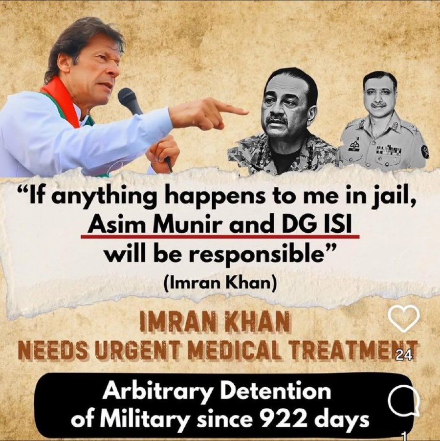 SystaneOn's tweet image. Asim Munir is slow poisoning Imran Khan

#ButcherOfIslamabad is working on a sinister plan to kill Khan

Asim Munir is fully responsible for committing this crime 

His hands are stained with blood 🩸 of 10000 civilians 

#GoAsimGo
@TeamiPians

@amnesty 
#HumanRights
@AJEnglish