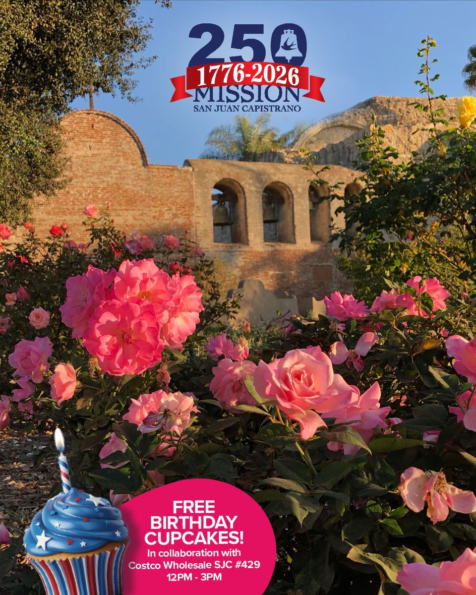 Happy Valentine's Day! ❤️

Thanks to our 250th anniversary year sponsor, Costco Wholesale SJC #429, we're giving away 1,000 FREE cupcakes from 12:00 - 3:00 p.m.

Join us and share your selfie celebrating 250 years of Mission San Juan Capistrano. History never tasted so sweet! 🧁