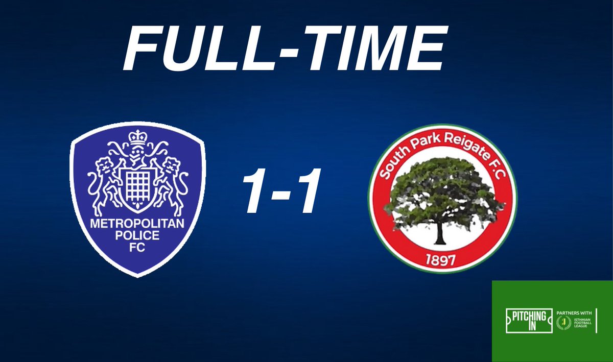 FULL-TIME
Met Police 1-1 ⁦<a href="/South_ParkFC/">South Park Reigate FC</a>⁩ 
The Points Are Shared At Imber Court 🤝
#UPTHEMET
⁦<a href="/IsthmianLeague/">The Pitching In Isthmian League</a>⁩