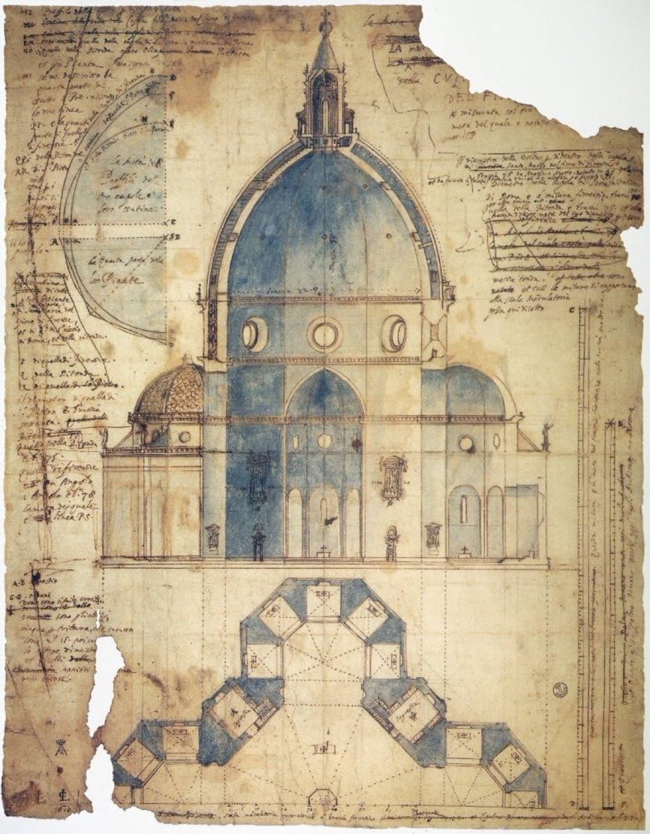 gomezdetejada's tweet photo. Plano original de la sección de la cúpula de Santa Maria del Fiore de Lodovico Cardi, conocido como “il Cigoli” (Cigoli di San Miniato, 1559 – Roma, 1613). https://t.co/iFYuK584EJ